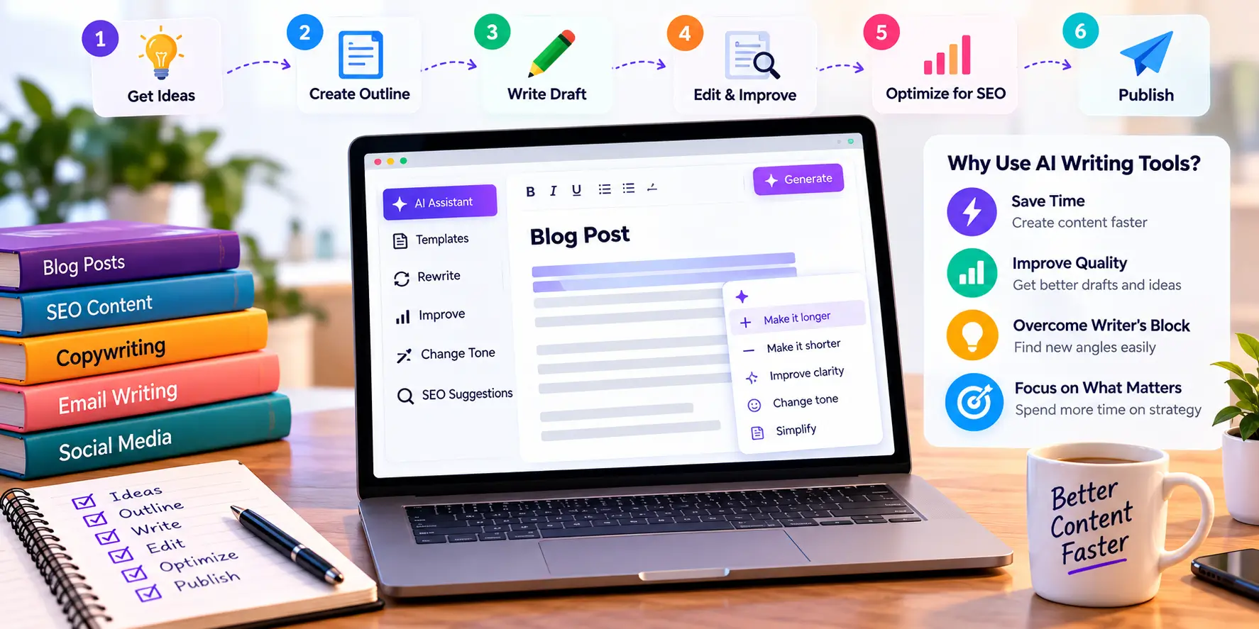AI writing workflow for creating, editing, and optimizing content